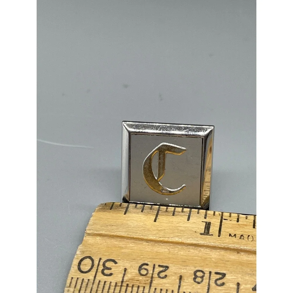 Swank Vintage Monogram Letter‎ C Cufflinks Silver Gold Tone Square Toggle Back